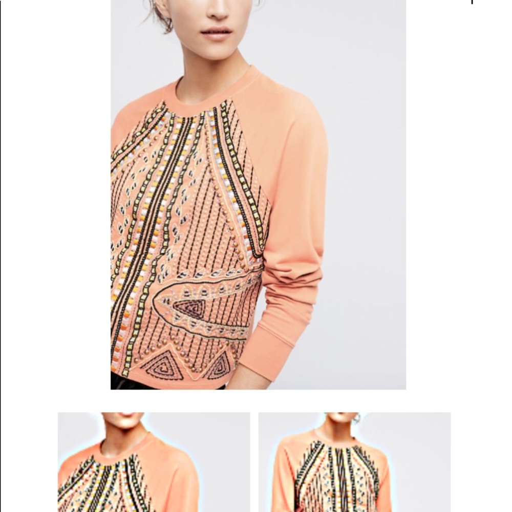 Anthropologie Beaded Rose Sweatshirt